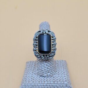 Size 7 Sterling Silver Large Onyx Stone With Marcasite's Ring A5108